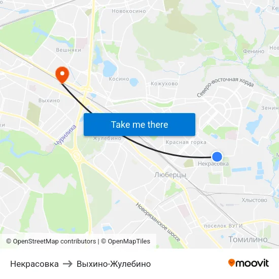 Некрасовка to Выхино-Жулебино map