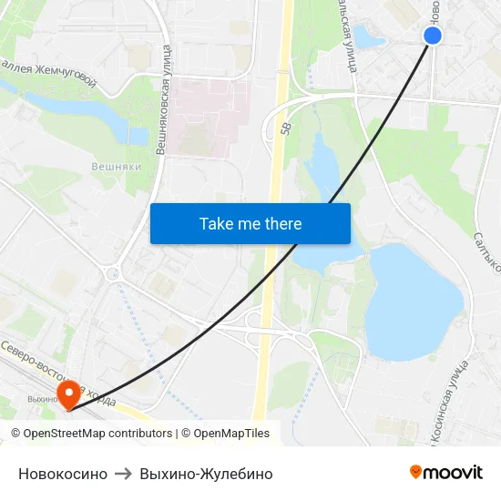 Новокосино to Выхино-Жулебино map