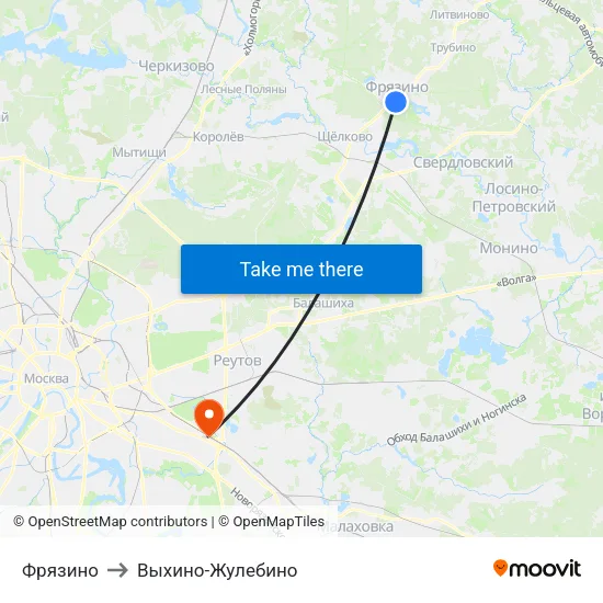 Фрязино to Выхино-Жулебино map