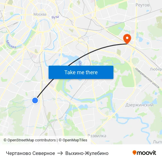 Чертаново Северное to Выхино-Жулебино map