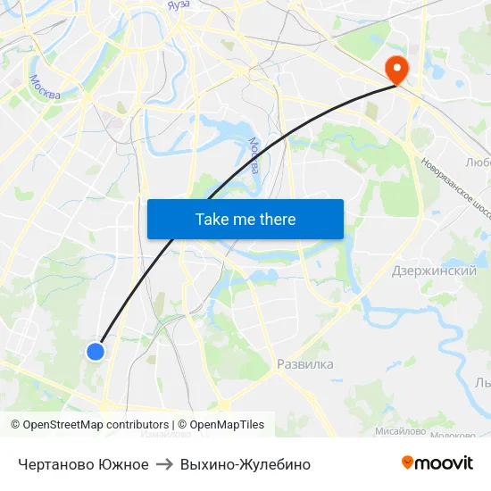 Чертаново Южное to Выхино-Жулебино map