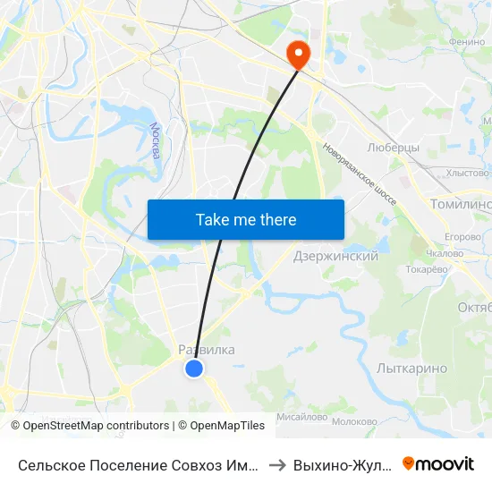 Сельское Поселение Совхоз Имени Ленина to Выхино-Жулебино map