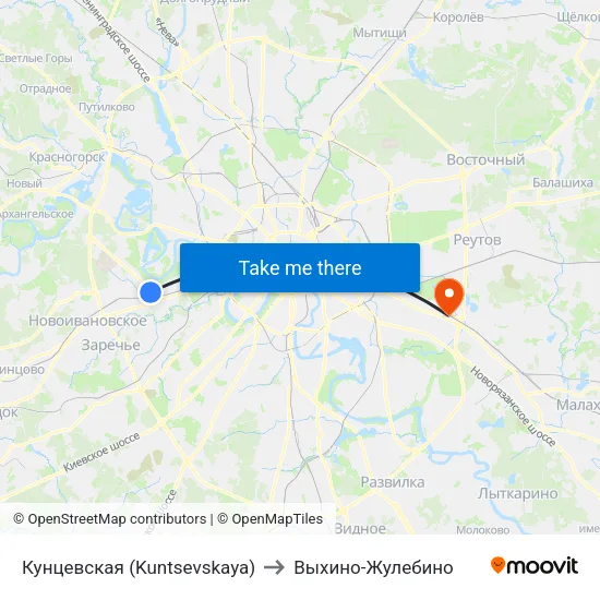 Кунцевская (Kuntsevskaya) to Выхино-Жулебино map