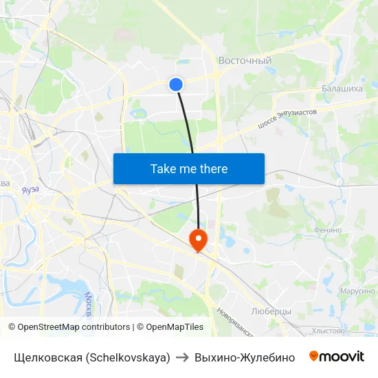 Щелковская (Schelkovskaya) to Выхино-Жулебино map