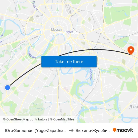 Юго-Западная (Yugo-Zapadnaya) to Выхино-Жулебино map