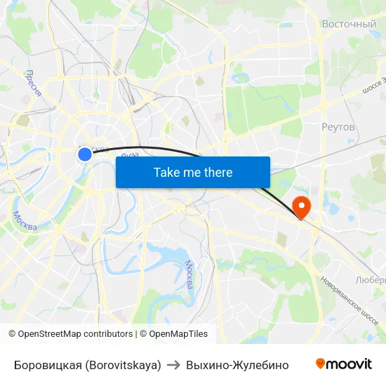 Боровицкая (Borovitskaya) to Выхино-Жулебино map