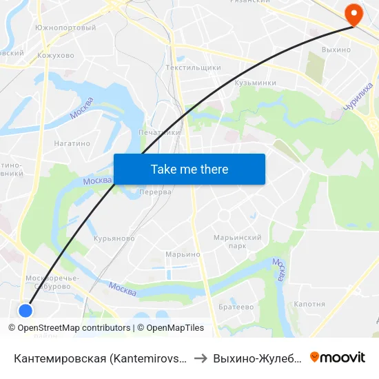 Кантемировская (Kantemirovskaya) to Выхино-Жулебино map