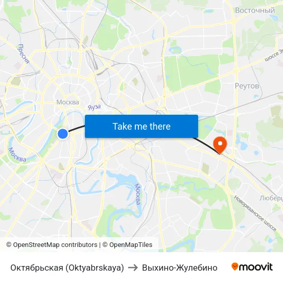 Октябрьская (Oktyabrskaya) to Выхино-Жулебино map
