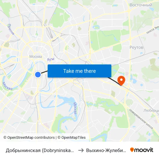 Добрынинская (Dobryninskaya) to Выхино-Жулебино map