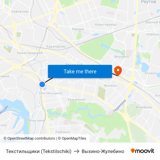 Текстильщики (Tekstilschiki) to Выхино-Жулебино map