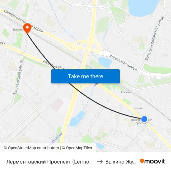 Лермонтовский Проспект (Lermontovsky Prospekt) to Выхино-Жулебино map