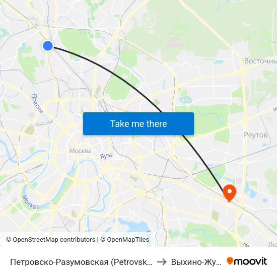 Петровско-Разумовская (Petrovsko-Razumovskaya) to Выхино-Жулебино map