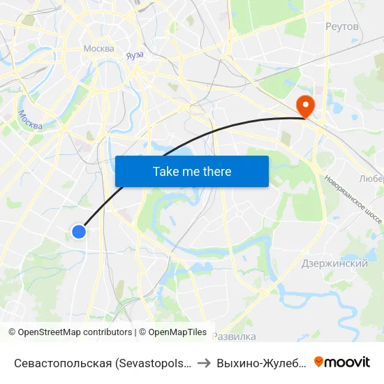 Севастопольская (Sevastopolskaya) to Выхино-Жулебино map
