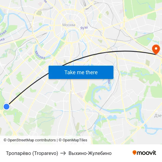 Тропарёво (Troparevo) to Выхино-Жулебино map