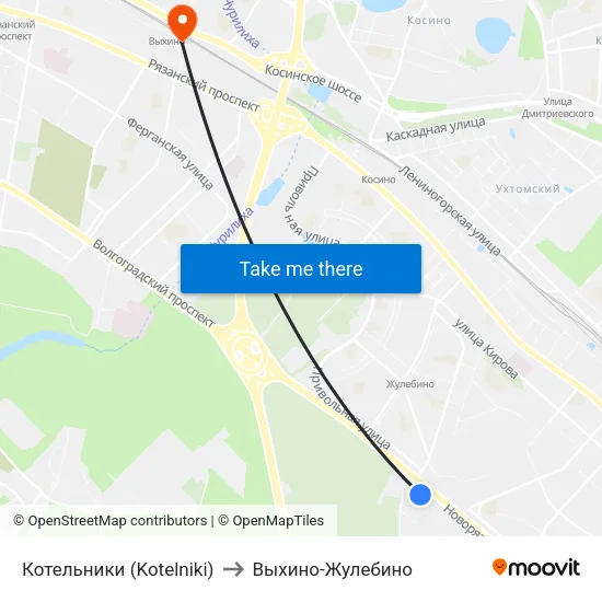 Котельники (Kotelniki) to Выхино-Жулебино map