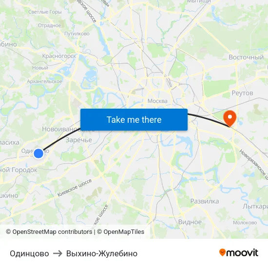 Одинцово to Выхино-Жулебино map