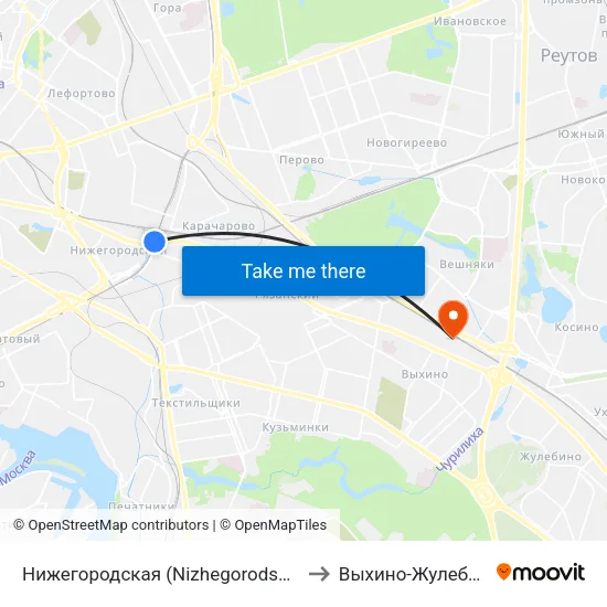 Нижегородская (Nizhegorodskaya) to Выхино-Жулебино map