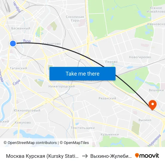 Москва Курская (Kursky Station) to Выхино-Жулебино map