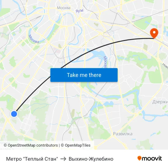 Метро "Теплый Стан" to Выхино-Жулебино map