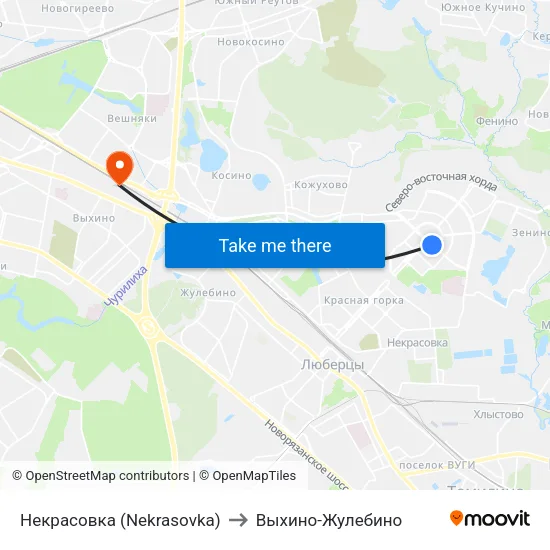 Некрасовка (Nekrasovka) to Выхино-Жулебино map