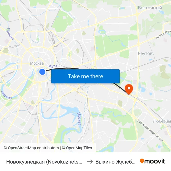 Новокузнецкая (Novokuznetskaya) to Выхино-Жулебино map