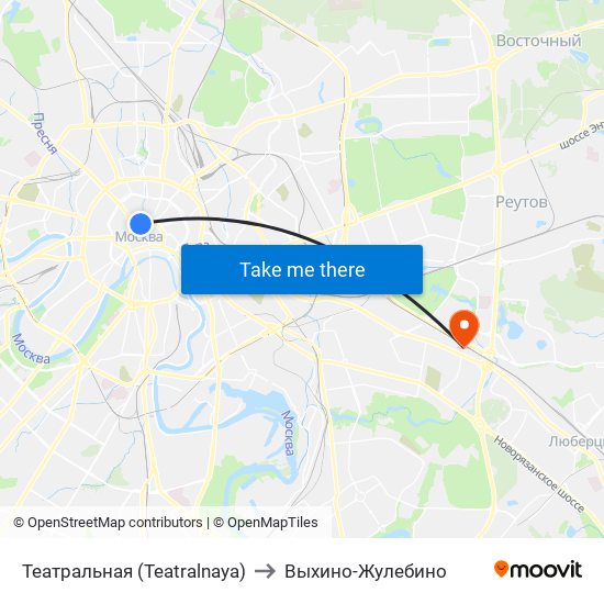 Театральная (Teatralnaya) to Выхино-Жулебино map