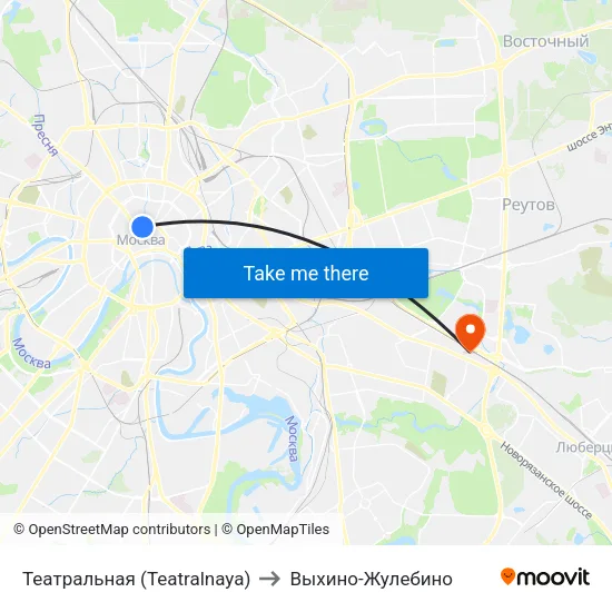 Театральная (Teatralnaya) to Выхино-Жулебино map