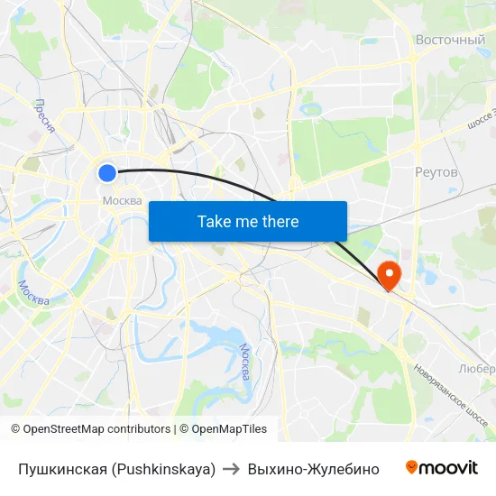 Пушкинская (Pushkinskaya) to Выхино-Жулебино map