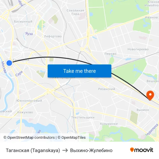 Таганская (Taganskaya) to Выхино-Жулебино map