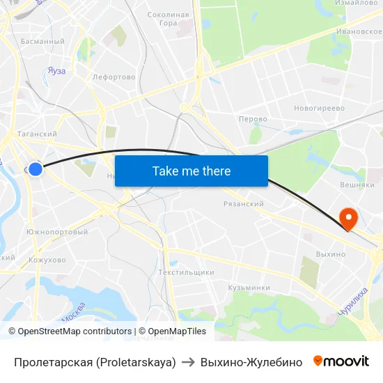 Пролетарская (Proletarskaya) to Выхино-Жулебино map