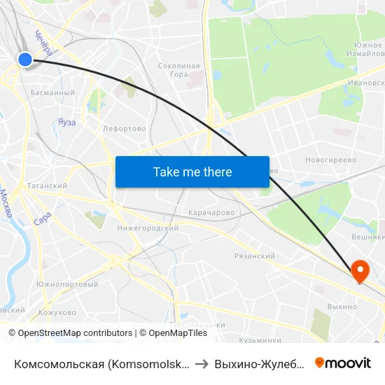 Комсомольская (Komsomolskaya) to Выхино-Жулебино map