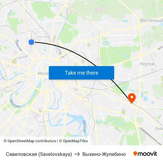 Савеловская (Savelovskaya) to Выхино-Жулебино map