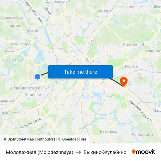 Молодежная (Molodezhnaya) to Выхино-Жулебино map