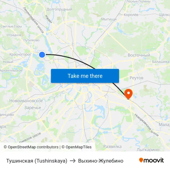 Тушинская (Tushinskaya) to Выхино-Жулебино map