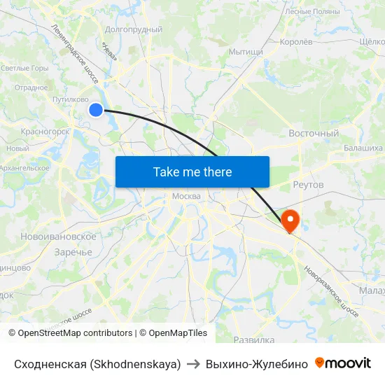 Сходненская (Skhodnenskaya) to Выхино-Жулебино map