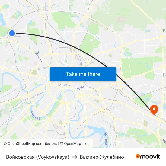 Войковская (Voykovskaya) to Выхино-Жулебино map