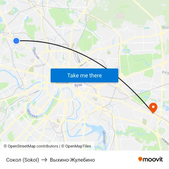Сокол (Sokol) to Выхино-Жулебино map