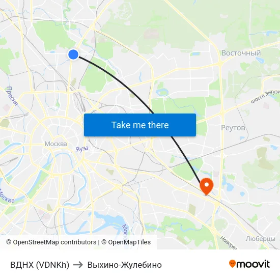 ВДНХ (VDNKh) to Выхино-Жулебино map