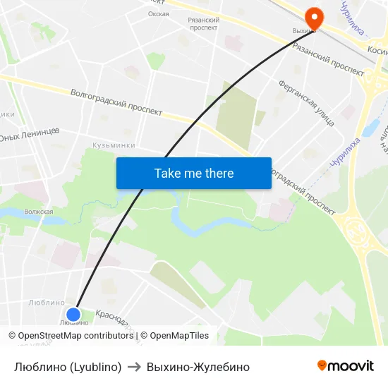 Люблино (Lyublino) to Выхино-Жулебино map