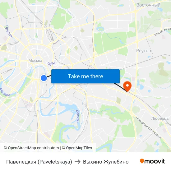 Павелецкая (Paveletskaya) to Выхино-Жулебино map