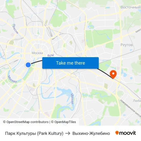 Парк Культуры (Park Kultury) to Выхино-Жулебино map