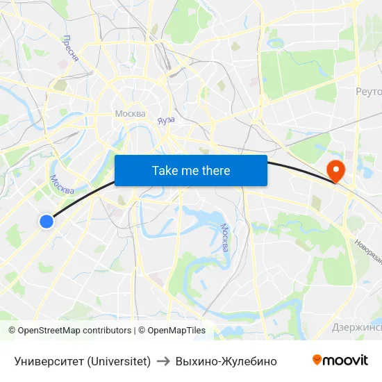 Университет (Universitet) to Выхино-Жулебино map