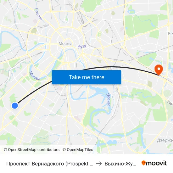 Проспект Вернадского (Prospekt Vernadskogo) to Выхино-Жулебино map