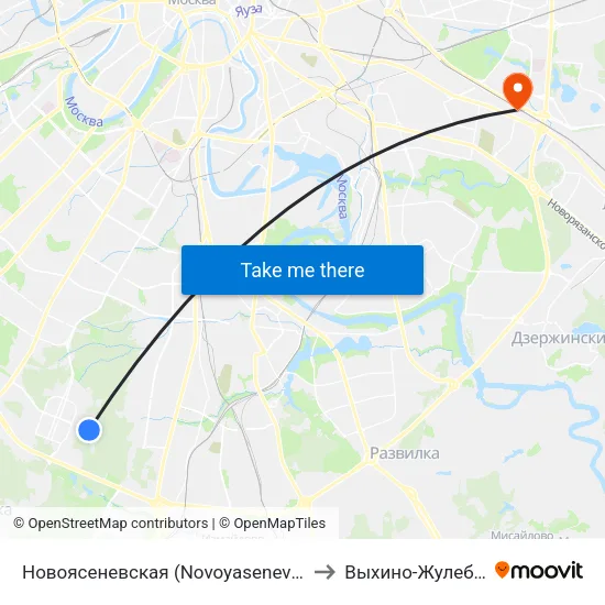 Новоясеневская (Novoyasenevskaya) to Выхино-Жулебино map