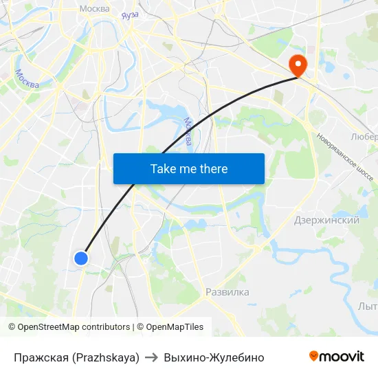 Пражская (Prazhskaya) to Выхино-Жулебино map