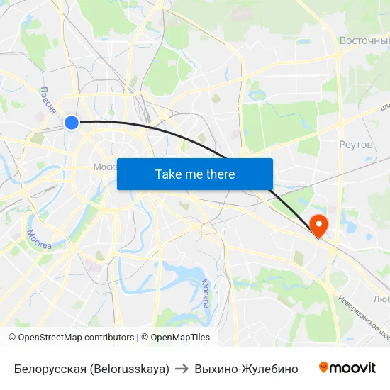 Белорусская (Belorusskaya) to Выхино-Жулебино map