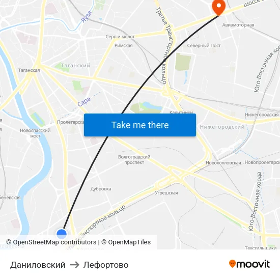Даниловский to Лефортово map