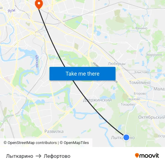 Лыткарино to Лефортово map
