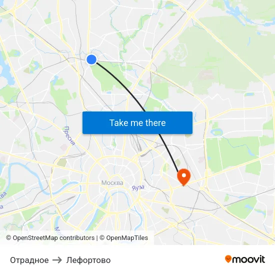 Отрадное to Лефортово map