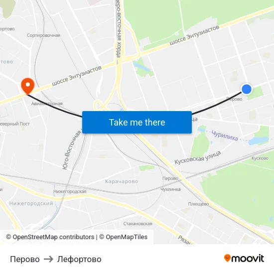 Перово to Лефортово map
